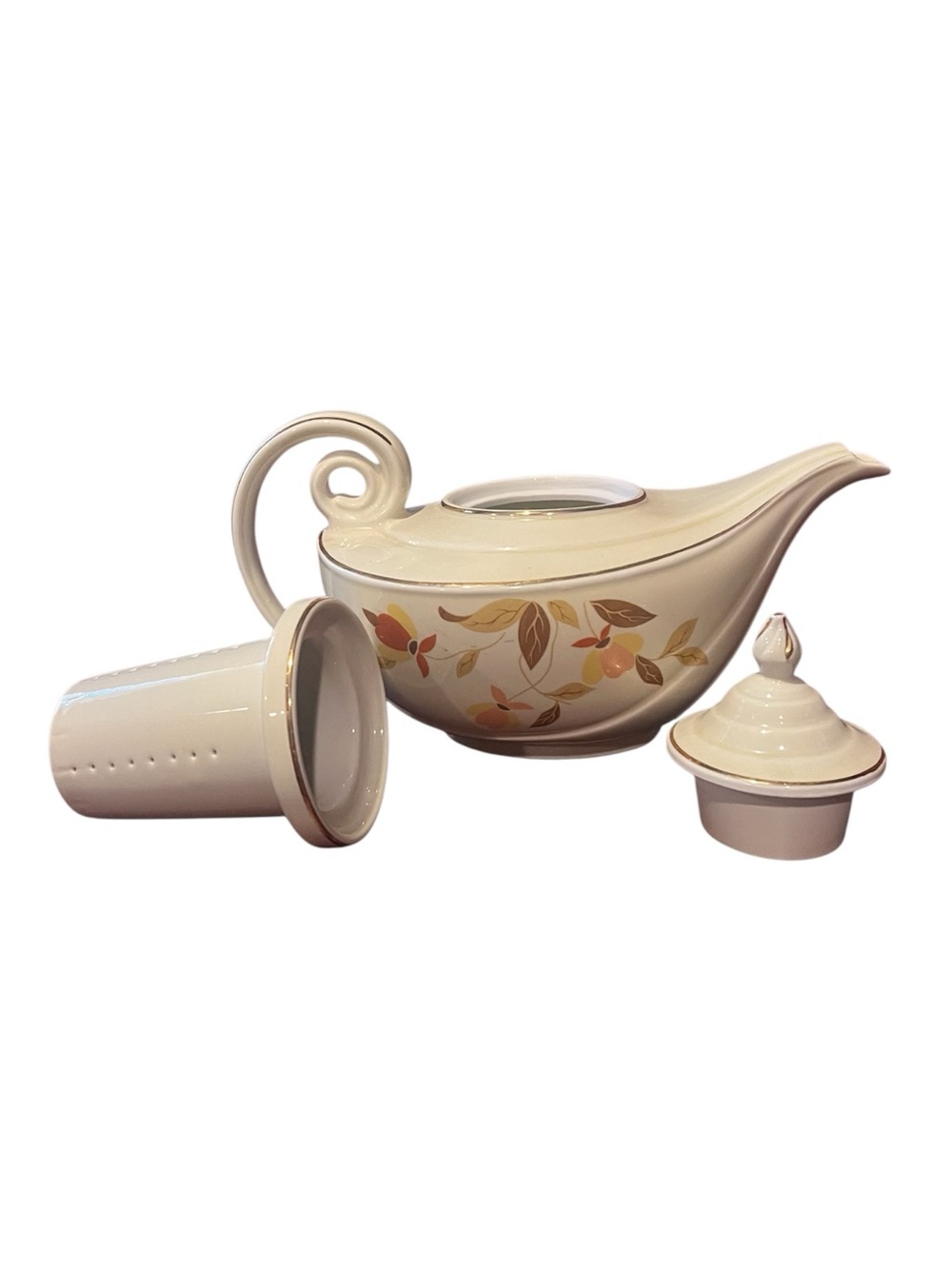VTG. HALL’S JEWEL TEA Autumn Leaf Aladdin tea pot and Infuser & Lid.